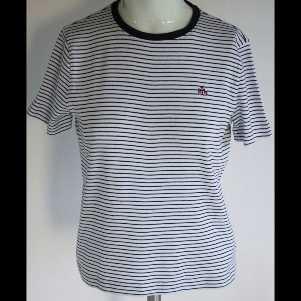 Lauren Ralph Lauren Tee Shirt Blk & Wht Stripe P/S